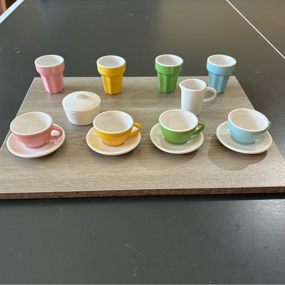 Porcelain Tea Set Child’s Doll Dessert Fountain Pastels, 15pc/lid mini